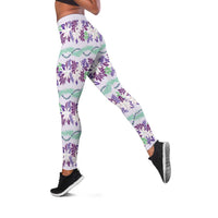 Monstera Tiare Plumeria Lei Pattern Leggings Purple Version LT01 Purple - Polynesian Pride