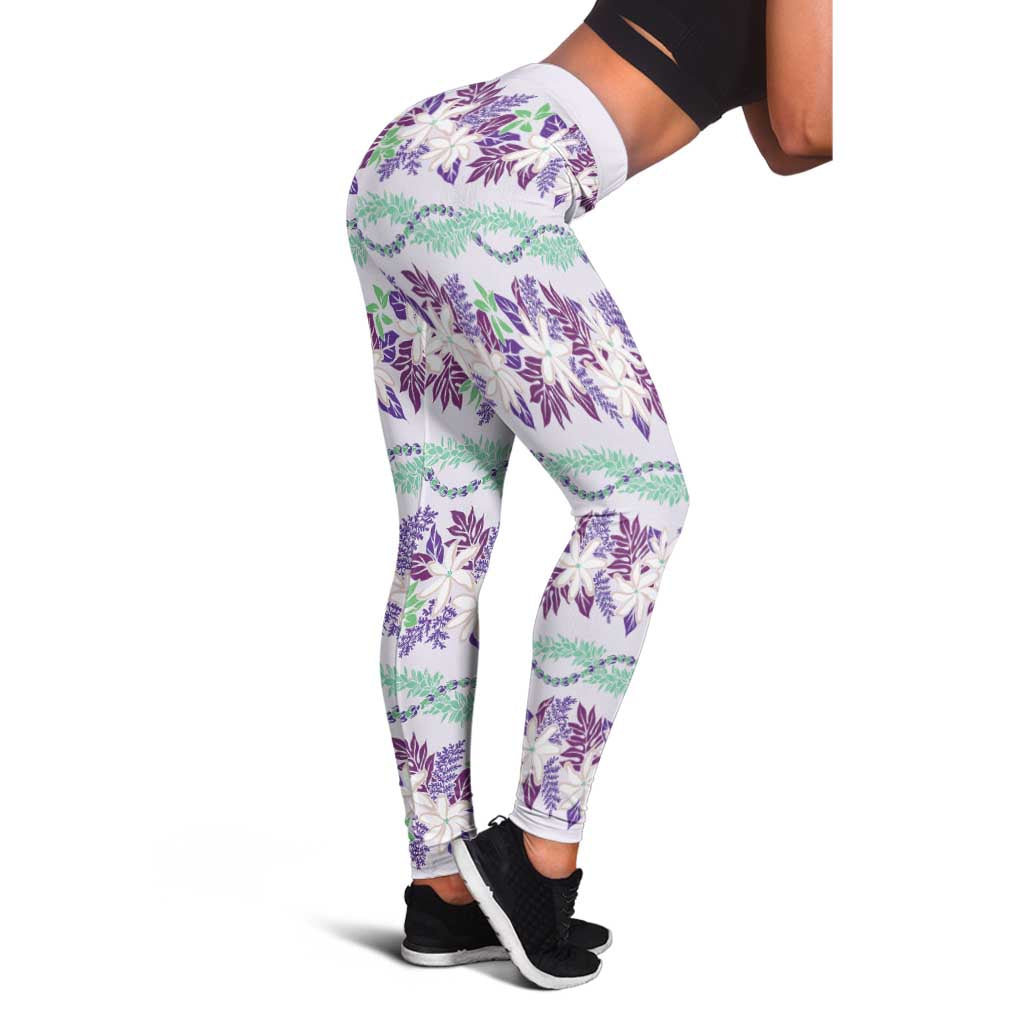 Monstera Tiare Plumeria Lei Pattern Leggings Purple Version LT01 - Polynesian Pride