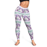 Monstera Tiare Plumeria Lei Pattern Leggings Purple Version LT01 - Polynesian Pride
