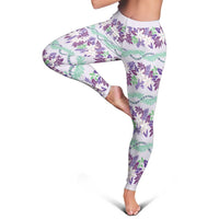 Monstera Tiare Plumeria Lei Pattern Leggings Purple Version LT01 - Polynesian Pride