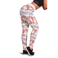 Monstera Tiare Plumeria Lei Pattern Leggings Red Version LT01 - Polynesian Pride