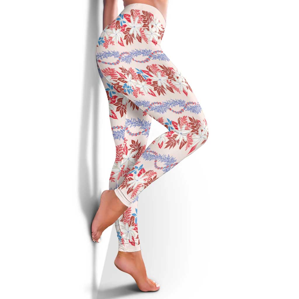 Monstera Tiare Plumeria Lei Pattern Leggings Red Version LT01 - Polynesian Pride