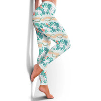 Monstera Tiare Plumeria Lei Pattern Leggings Teal Version LT01 - Polynesian Pride