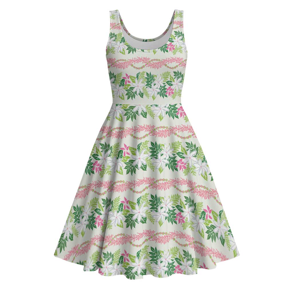 Monstera Tiare Plumeria Lei Pattern Midi Dress Green Version LT01 Green - Polynesian Pride