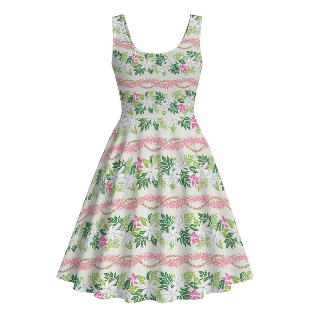 Monstera Tiare Plumeria Lei Pattern Midi Dress Green Version LT01 - Polynesian Pride