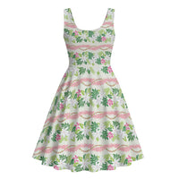 Monstera Tiare Plumeria Lei Pattern Midi Dress Green Version LT01 - Polynesian Pride