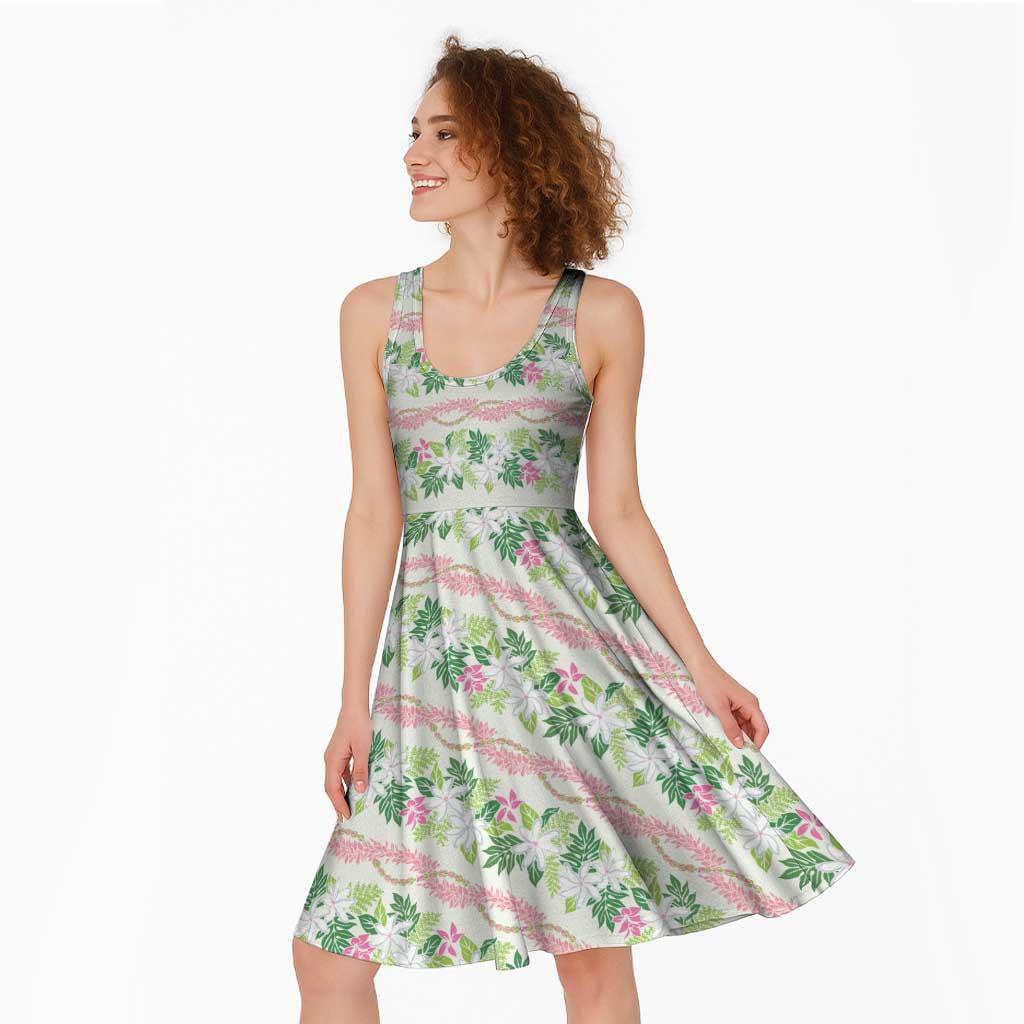 Monstera Tiare Plumeria Lei Pattern Midi Dress Green Version LT01 - Polynesian Pride