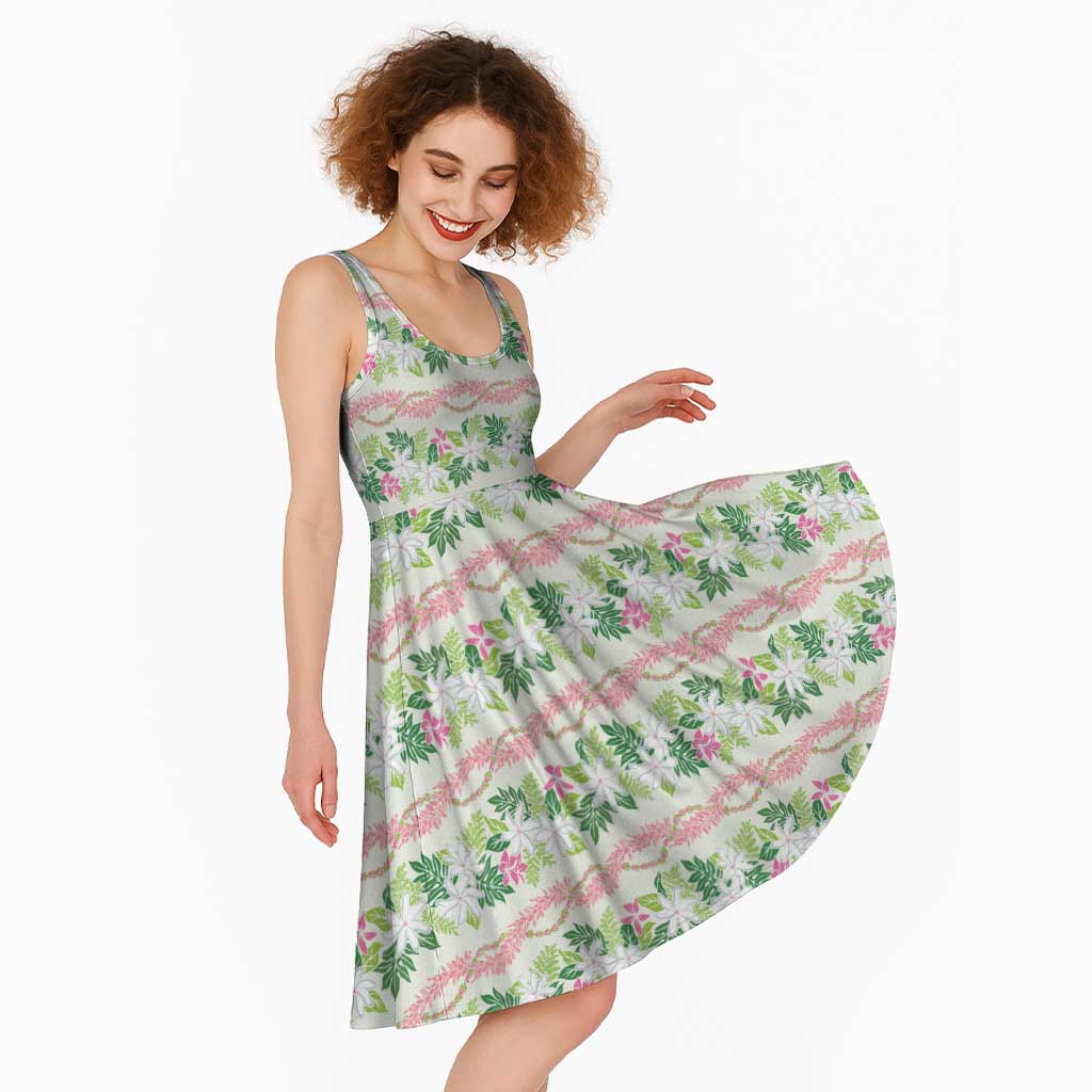 Monstera Tiare Plumeria Lei Pattern Midi Dress Green Version LT01 - Polynesian Pride