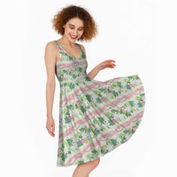 Monstera Tiare Plumeria Lei Pattern Midi Dress Green Version LT01 - Polynesian Pride