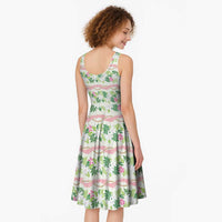 Monstera Tiare Plumeria Lei Pattern Midi Dress Green Version LT01 - Polynesian Pride