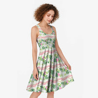 Monstera Tiare Plumeria Lei Pattern Midi Dress Green Version LT01 - Polynesian Pride