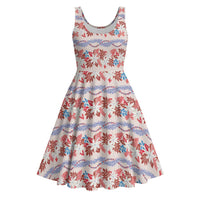 Monstera Tiare Plumeria Lei Pattern Midi Dress Red Version LT01 Red - Polynesian Pride