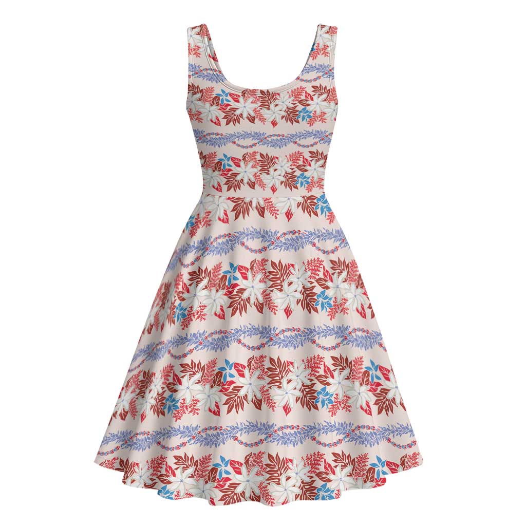 Monstera Tiare Plumeria Lei Pattern Midi Dress Red Version LT01 - Polynesian Pride
