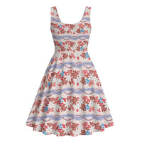 Monstera Tiare Plumeria Lei Pattern Midi Dress Red Version LT01 - Polynesian Pride