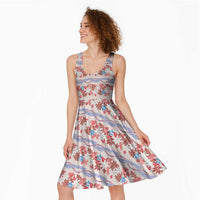 Monstera Tiare Plumeria Lei Pattern Midi Dress Red Version LT01 - Polynesian Pride