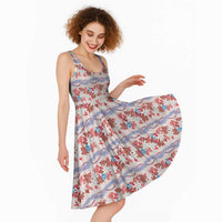 Monstera Tiare Plumeria Lei Pattern Midi Dress Red Version LT01 - Polynesian Pride