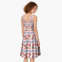 Monstera Tiare Plumeria Lei Pattern Midi Dress Red Version LT01 - Polynesian Pride