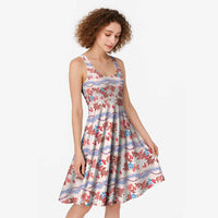 Monstera Tiare Plumeria Lei Pattern Midi Dress Red Version LT01 - Polynesian Pride