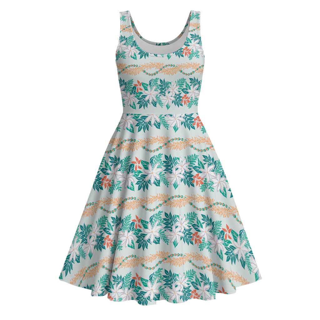 Monstera Tiare Plumeria Lei Pattern Midi Dress Teal Version LT01 Teal - Polynesian Pride