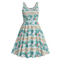 Monstera Tiare Plumeria Lei Pattern Midi Dress Teal Version LT01 Teal - Polynesian Pride