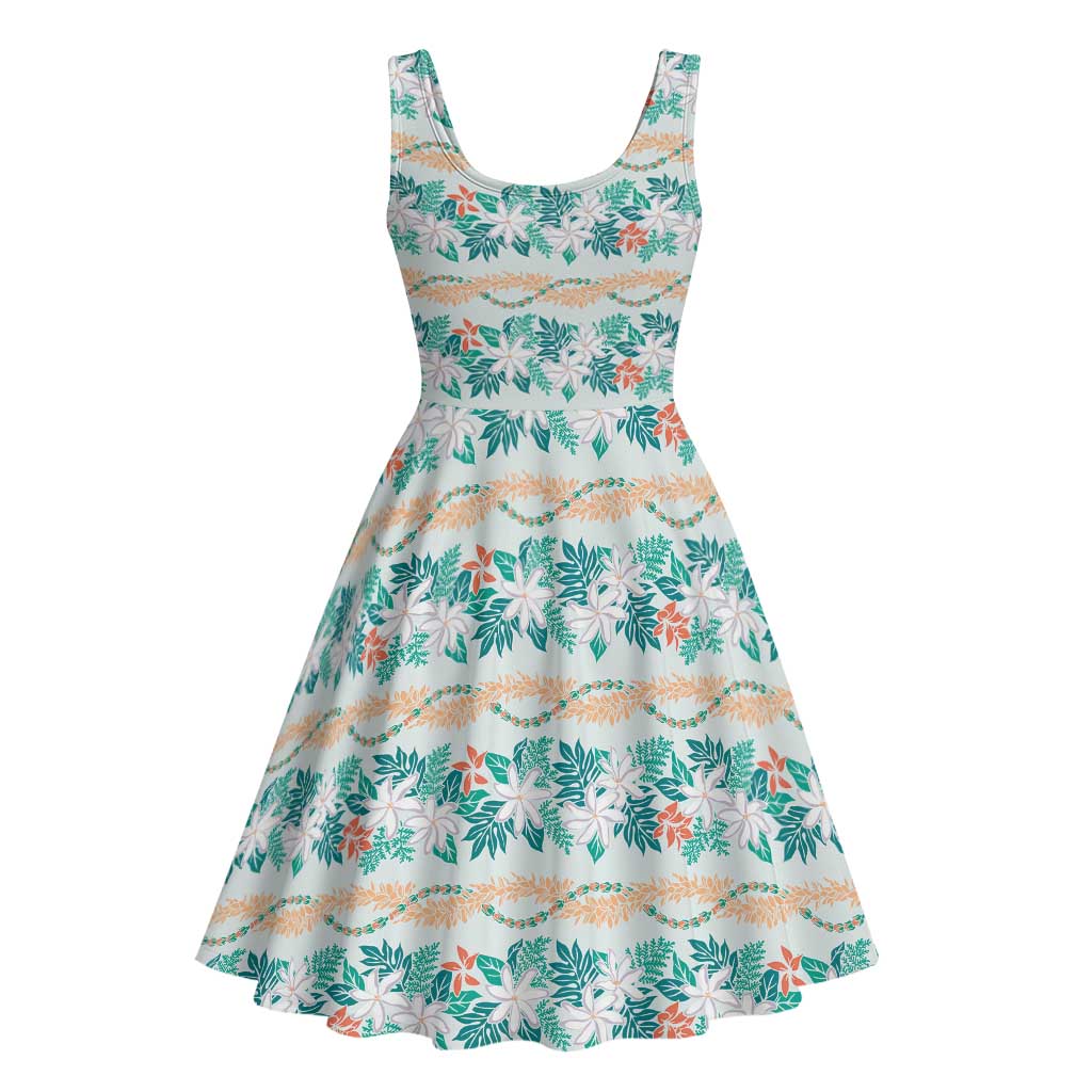 Monstera Tiare Plumeria Lei Pattern Midi Dress Teal Version LT01 - Polynesian Pride