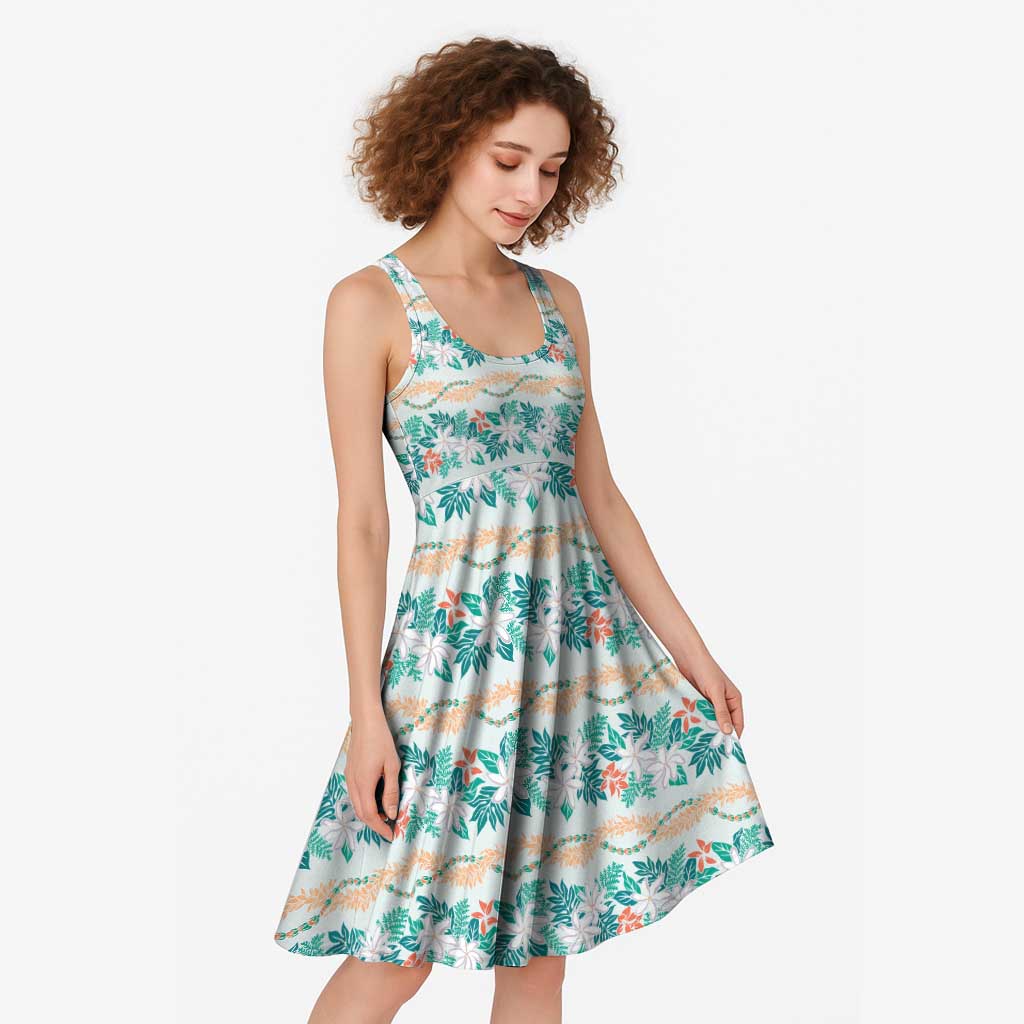 Monstera Tiare Plumeria Lei Pattern Midi Dress Teal Version LT01 - Polynesian Pride