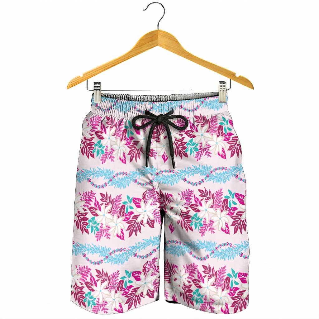 Monstera Tiare Plumeria Lei Pattern Shorts for Men Pink Version LT01 - Polynesian Pride
