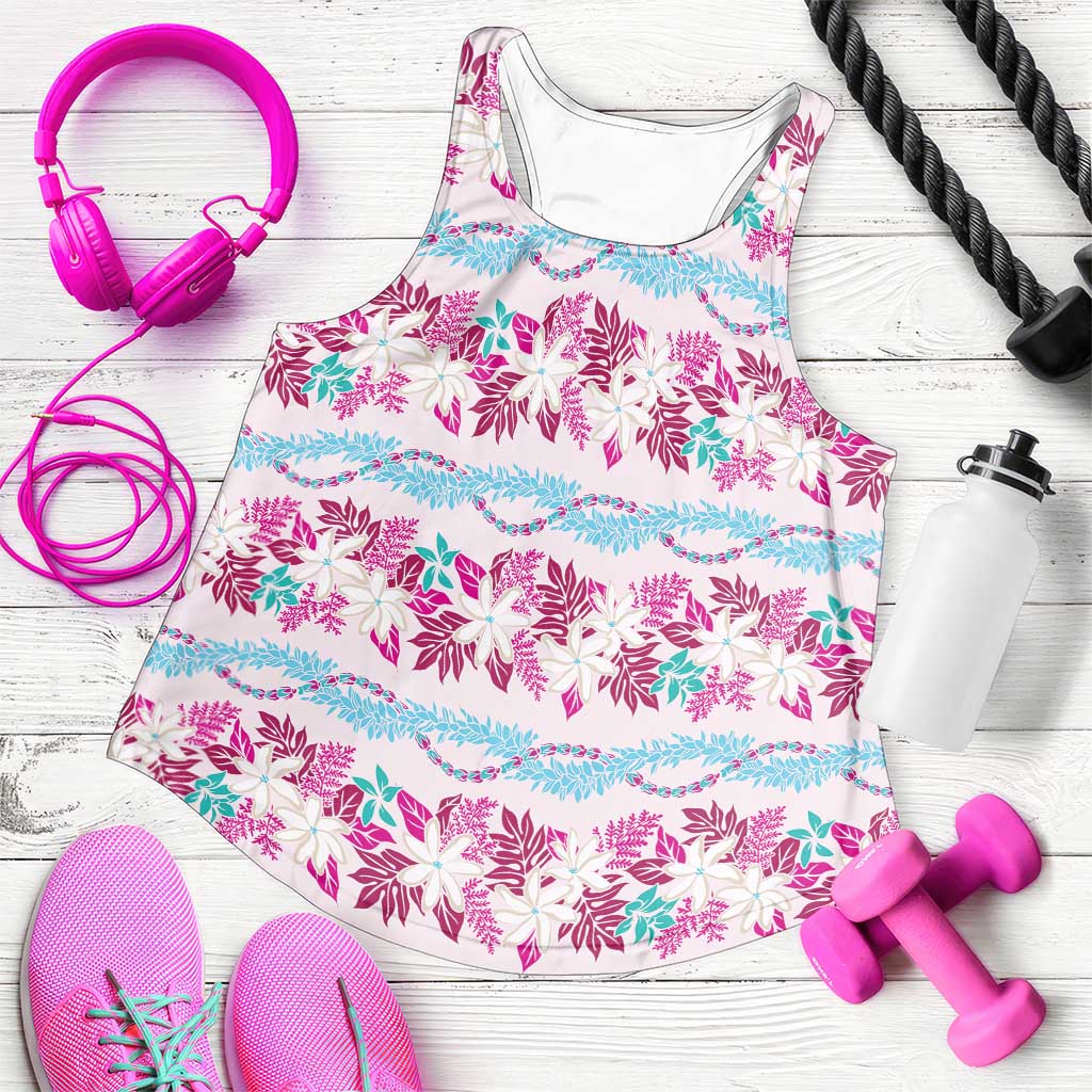 Monstera Tiare Plumeria Lei Pattern Women Racerback Tank Pink Version LT01 Pink - Polynesian Pride