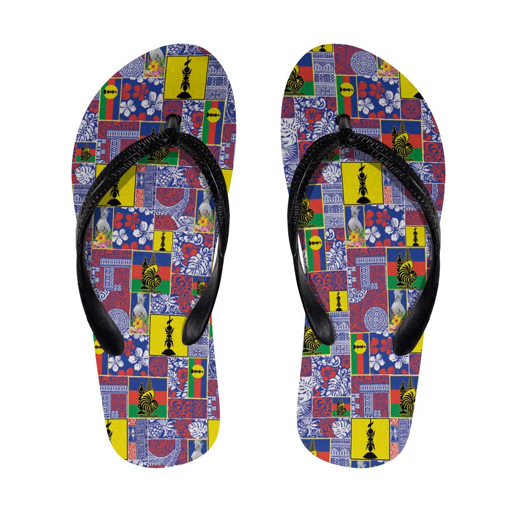 New Caledonia Joyeux Noel Flip Flops Pacific Patchwork Xmas Vibes LT9 Blue - Polynesian Pride