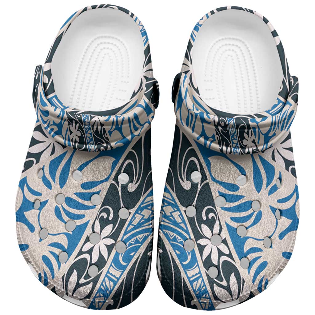 Ninamu Tahiti Tiare Monstera Clogs Shoes Polynesian Pattern Curve Style LT01 Blue - Polynesian Pride