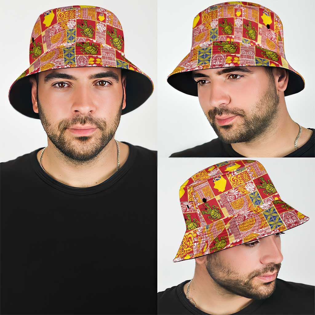 Niue Monuina e Kilisimasi Bucket Hat Pacific Patchwork Xmas Vibes LT9 - Polynesian Pride
