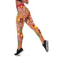 Niue Monuina e Kilisimasi Leggings Pacific Patchwork Xmas Vibes LT9 Yellow - Polynesian Pride