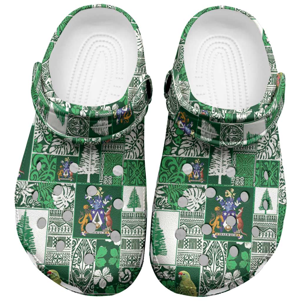 Norfolk Island Meri Krismas Clogs Shoes Pacific Patchwork Xmas Vibes LT9 Green - Polynesian Pride