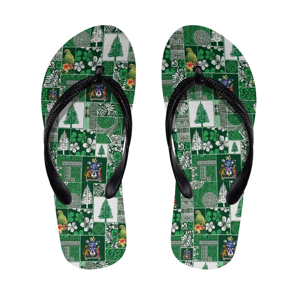 Norfolk Island Meri Krismas Flip Flops Pacific Patchwork Xmas Vibes LT9 Green - Polynesian Pride
