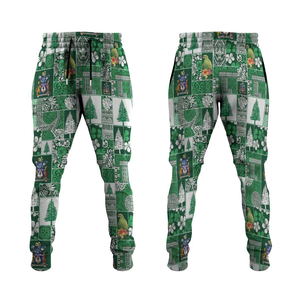 Norfolk Island Meri Krismas Jogger Pants Pacific Patchwork Xmas Vibes LT9 Green - Polynesian Pride