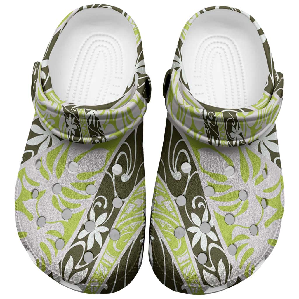 Olive Tahiti Tiare Monstera Clogs Shoes Polynesian Pattern Curve Style LT01 Olive - Polynesian Pride