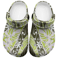 Olive Tahiti Tiare Monstera Clogs Shoes Polynesian Pattern Curve Style LT01 Olive - Polynesian Pride