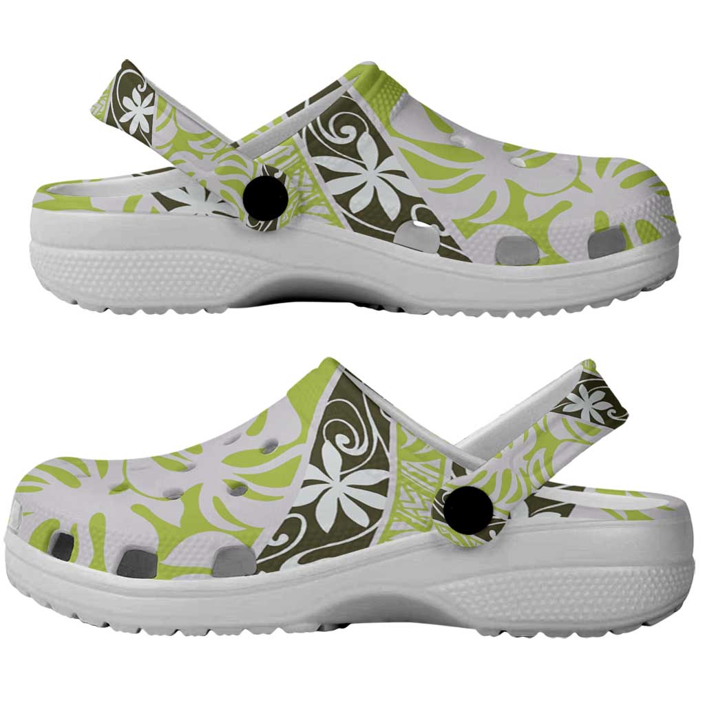 Olive Tahiti Tiare Monstera Clogs Shoes Polynesian Pattern Curve Style LT01 - Polynesian Pride