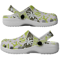 Olive Tahiti Tiare Monstera Clogs Shoes Polynesian Pattern Curve Style LT01 - Polynesian Pride