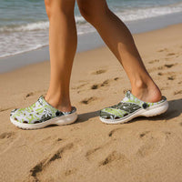 Olive Tahiti Tiare Monstera Clogs Shoes Polynesian Pattern Curve Style LT01 - Polynesian Pride