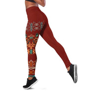 Oxblood Batik Papua-inspired Pattern Leggings LT9 Red - Polynesian Pride