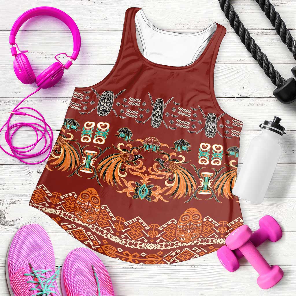 Oxblood Batik Papua-inspired Pattern Women Racerback Tank LT9 Red - Polynesian Pride