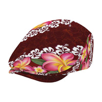 Oxblood Polynesia Jeff Hat Plumeria With Hibiscus Pattern Tropical Vibes LT14 - Polynesian Pride