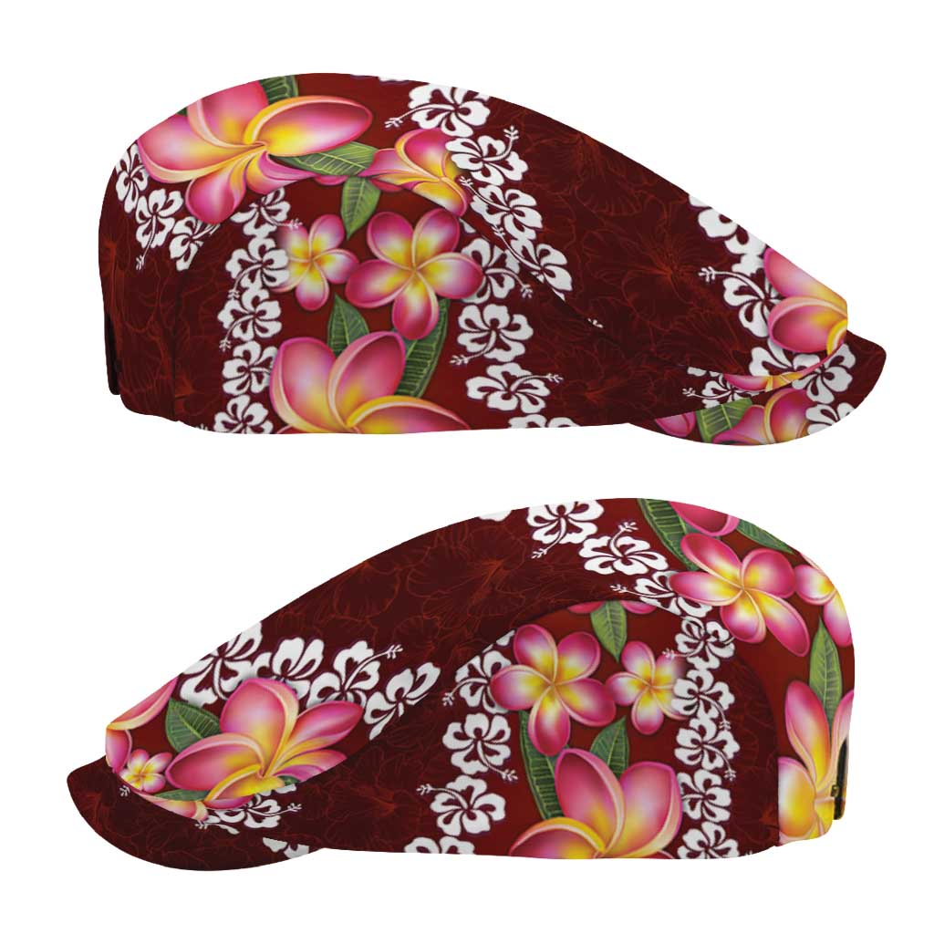 Oxblood Polynesia Jeff Hat Plumeria With Hibiscus Pattern Tropical Vibes LT14 - Polynesian Pride