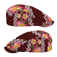 Oxblood Polynesia Jeff Hat Plumeria With Hibiscus Pattern Tropical Vibes LT14 - Polynesian Pride