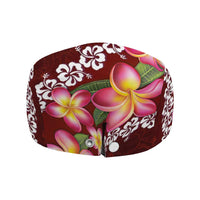 Oxblood Polynesia Jeff Hat Plumeria With Hibiscus Pattern Tropical Vibes LT14 - Polynesian Pride