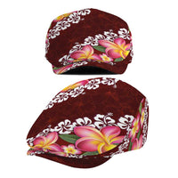 Oxblood Polynesia Jeff Hat Plumeria With Hibiscus Pattern Tropical Vibes LT14 - Polynesian Pride