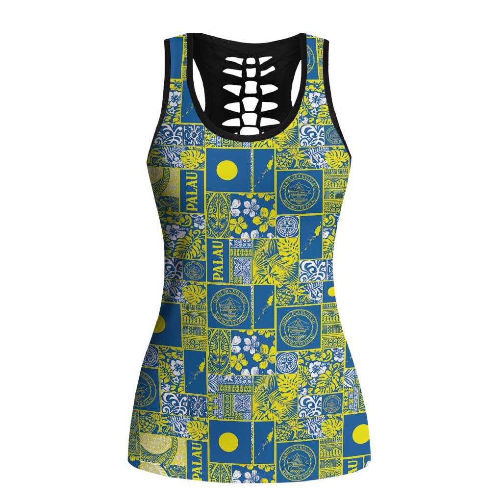 Palau Ungil Kurismas Hollow Tank Top Pacific Patchwork Xmas Vibes LT9 Female Green - Polynesian Pride