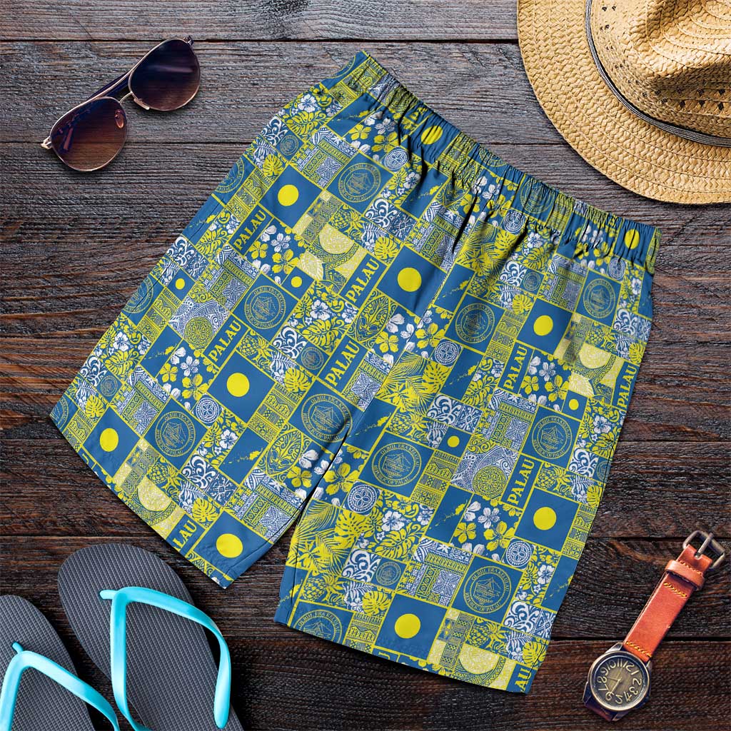 Palau Ungil Kurismas Shorts for Men Pacific Patchwork Xmas Vibes LT9 Green - Polynesian Pride