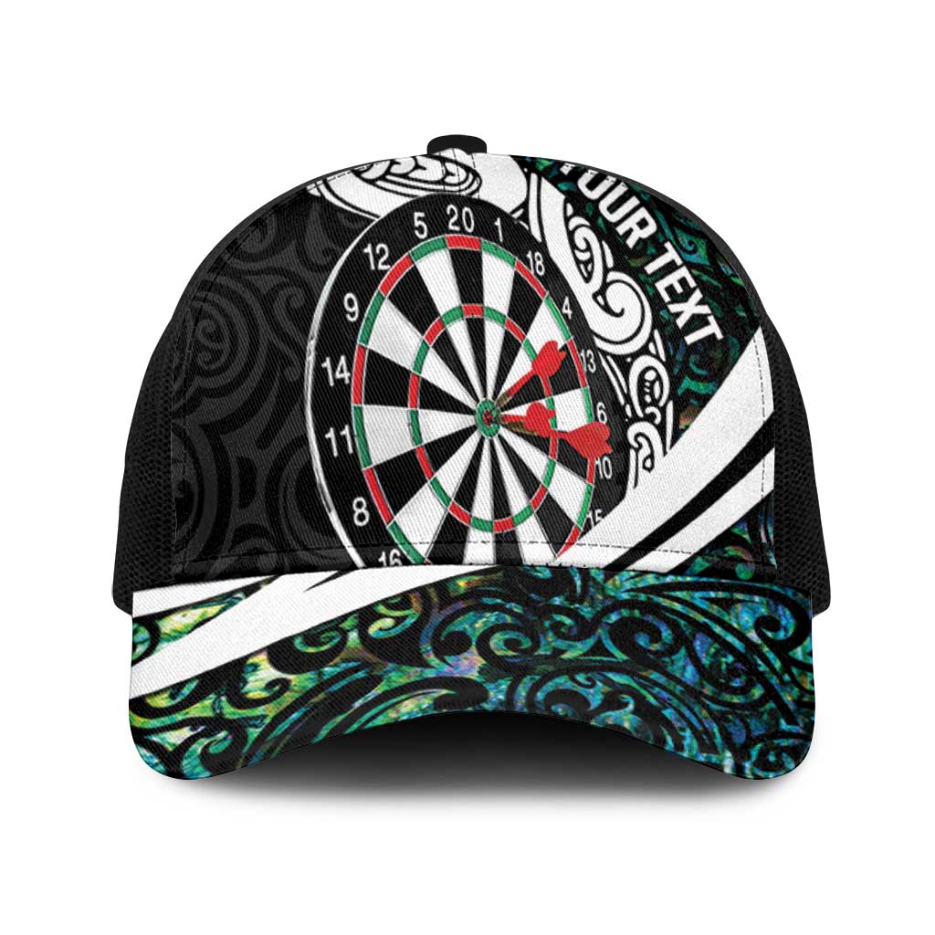 Personalized NZ Darts Baseball Net Cap Paua Shell Maori Koru Whakairo LT7 One Size Black Colorful - Polynesian Pride